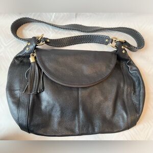 Onna Ehrlich Black Leather Inner Pockets Single Strap Classic Travel Hobo Bag
